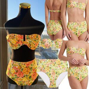 🆕 ZIMMERMANN 🧿 NWOT Yellowy Floral Print Balconette Bandeau Bikini - Sz 2/US 6